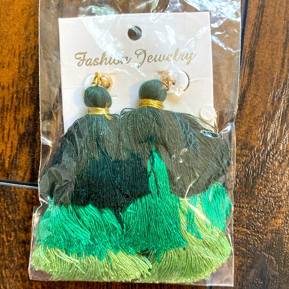 Green ombré tassel earrings